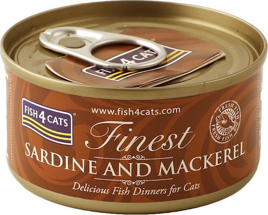 Fish4Cats Finest Wet Food for Adult Cats in Cans with Sardine and Mackerel Gluten-Free 70gr