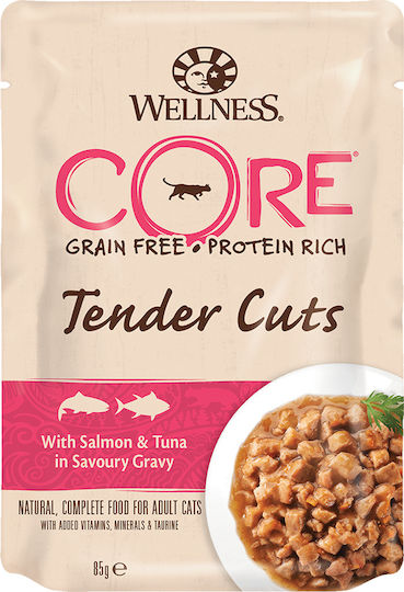 Wellness Core Wet Food for Adult Cats in Pouches with Salmon and Tuna Grain-Free 85gr