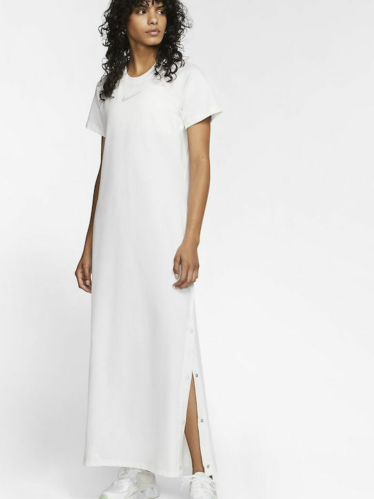 Nike Maxi Καλοκαιρινό All Day Φόρεμα Μακό με Κουμπιά Λευκό