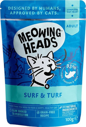 Meowing Heads Υγρή Τροφή για Ενήλικες Γάτες σε Φακελάκι με Κοτόπουλο χωρίς Σιτηρά 100gr
