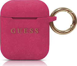 Guess Silicone Case Husă Silicon cu cârlig în culoarea Fuchsia pentru Apple AirPods 1 / AirPods 2