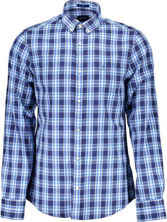 Gant Long-sleeved Cotton Shirt Checked Blue