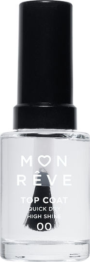 Mon Reve High Shine 00 Top Coat για Απλά Βερνίκια Quick Dry 13ml