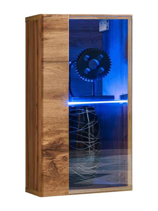 Wall Living Room Display Cabinet made of Particleboard with Glass & Lighting Walnut 30x30x60cm