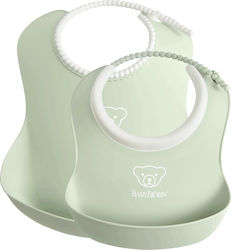 BabyBjorn Soft Waterproof Bib Plastic with Button & Pocket Powder Green 2pcs