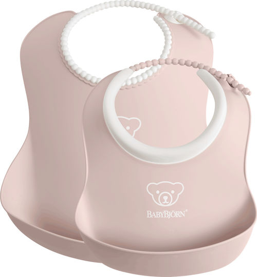 BabyBjorn Αδιάβροχη Σαλιάρα Πλαστική με Κουμπί Soft με Τσέπη Pink 2τμχ