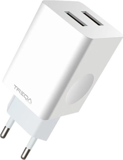 Treqa Charger Without Cable with 2 USB-A Ports Quick Charge 3.0 Whites (CH-613)