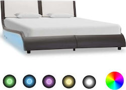 Semi Double Bed Padded with Leather with Slats Γκρι/Λευκό 120x200cm