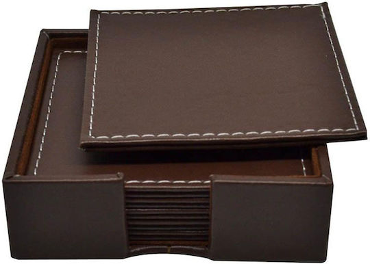 Ankor PU Brown Coasters with Stand 10x10cm 6pcs