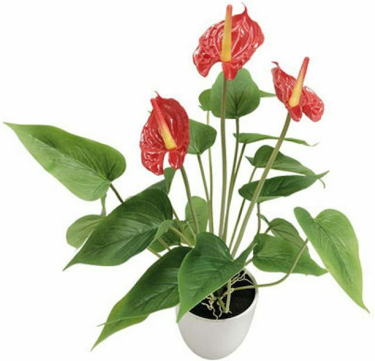 Künstliche Pflanze im Topf Schwanzblume (Anthurium) Rot 43cm Marhome