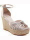 26154 Women's Leather Ankle Strap Platforms Silver