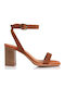 Sante Leather Women's Sandals with Ankle Strap Tabac Brown with Chunky High Heel