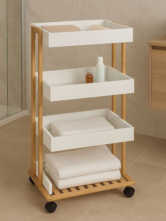 Wooden Kitchen Trolley 4 Tiers White 41x31x88cm