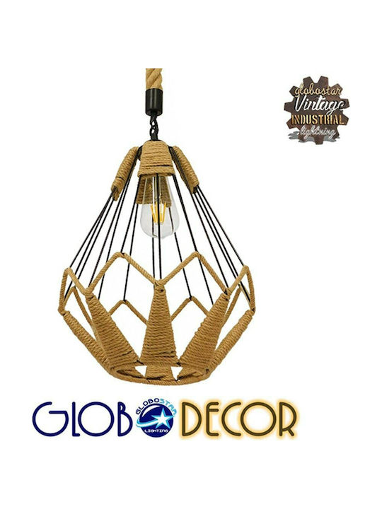 GloboStar Conical Vintage Κρεμαστό Φωτιστικό Μονόφωτο Πλέγμα με Ντουί E27 σε Μπεζ Χρώμα