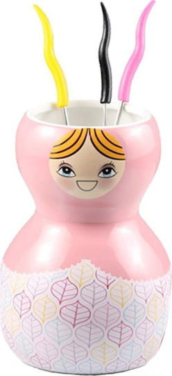 Espiel Babushka Porcelain Fondue Pot with Tea Light for 3 Persons Pink 11x11x16cm