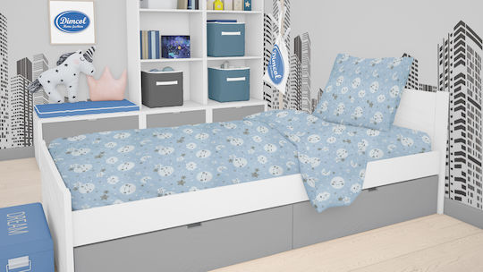 Dimcol Smile Бебешки Чаршаф За Количка Памук с ластик Син 70x140бр