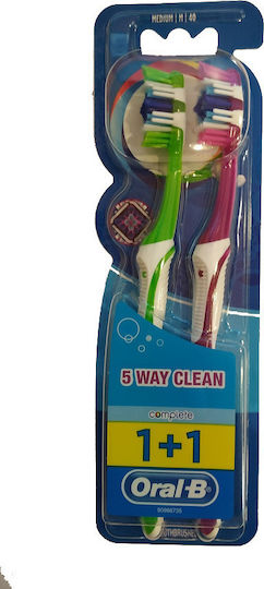 Oral-B Complete 5 Way Clean 40 1+1 Οδοντόβουρτσα Medium Πράσινο - Ροζ 2τμχ
