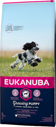 Eukanuba Growing Puppy Medium Breed 12kg Ξηρά Τροφή για Κουτάβια Μεσαίων Φυλών με Κοτόπουλο