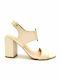 New Matic Leather Women's Sandals 55 Beige with Chunky High Heel