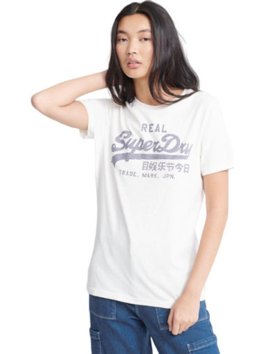 Superdry Entry Vintage Logo Gingham Γυναικείο T-shirt Λευκό