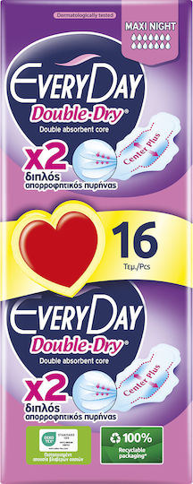 Every Day Double Dry Maxi Night Sanitary Pads with Wings for Heavy Flow 7 Drops 16pcs