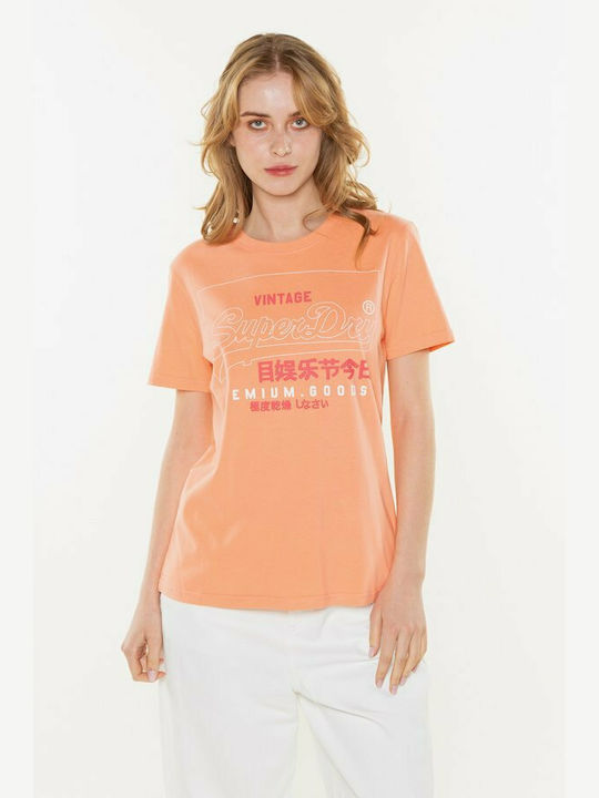 Superdry Label Outline Entry Damen T-Shirt Orange