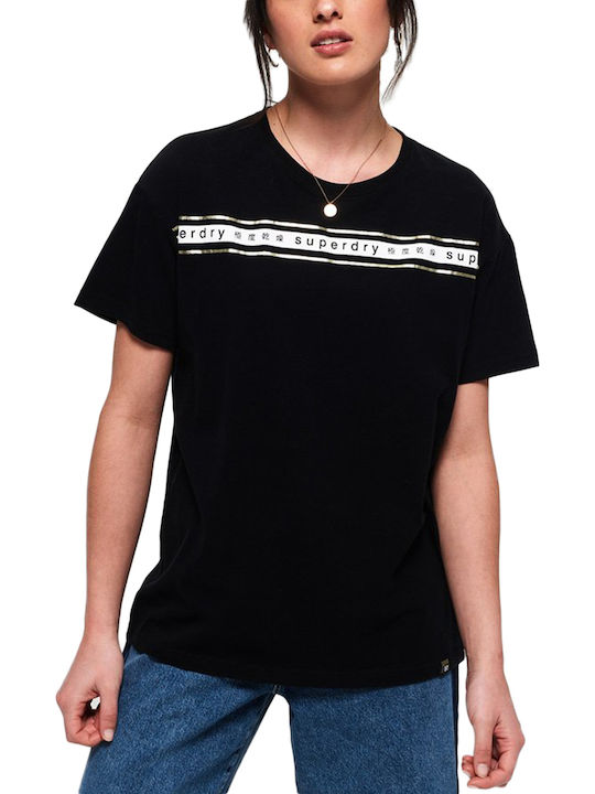 Superdry Minimal Logo Tape Portland Γυναικείο T-shirt Μαύρο
