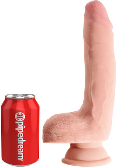 King Cock Triple Density Реалистично дилдо с Топки и Вендуза Телесен 23см