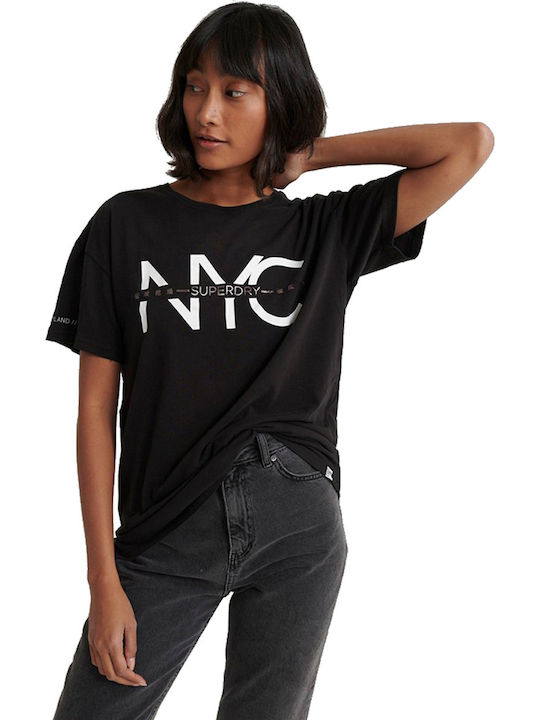 Superdry New York City Split Portland Damen T-shirt Schwarz