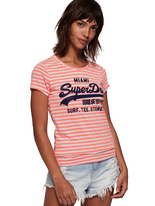 Superdry Vintage Logo Stripe Entry Γυναικείο T-shirt Κόκκινο