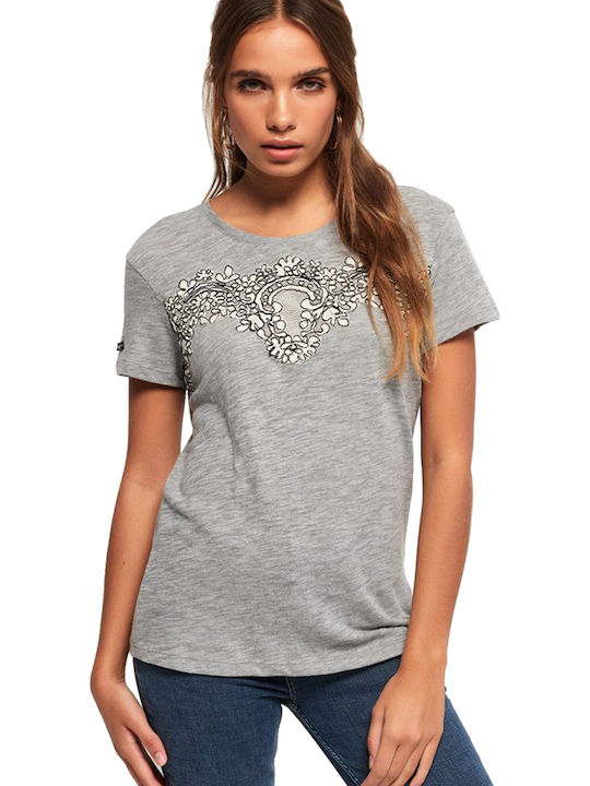 Superdry Lex Lace Panelled Damen T-shirt Gray