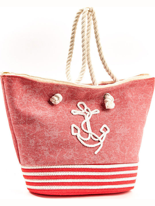 Verde 14-0034 Fabric Beach Bag with design Anchor Red