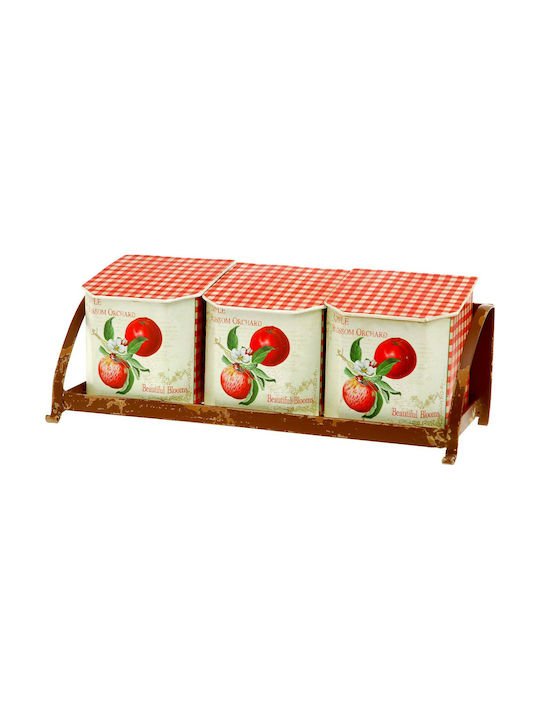 Eve Country Apple Set 3Stück Behälter Allgemeine Verwendung mit Deckel & Basis Metallisch Mehrfarbig 41.5x14.5x14cm