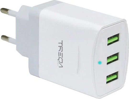 Treqa Ladegerät ohne Kabel mit 3 USB-A Anschlüsse Weißs (CH-623)