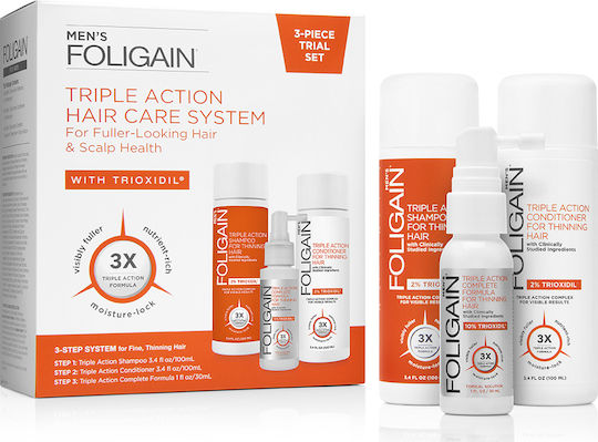 Foligain Triple Action Hair Care System Hair Treatment Set Against Hair Loss with Shampoo & Spray 3 Pieces