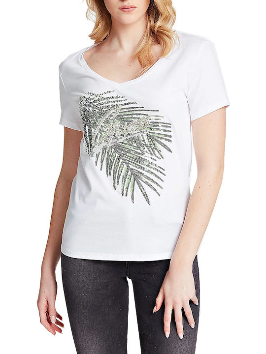 Guess Women's T-shirt with V Neckline White