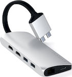 Satechi USB-C dublu Stație de andocare cu HDMI 4K PD Ethernet și conexiune 2 monitoare Argint (ST-TCDMMAS)
