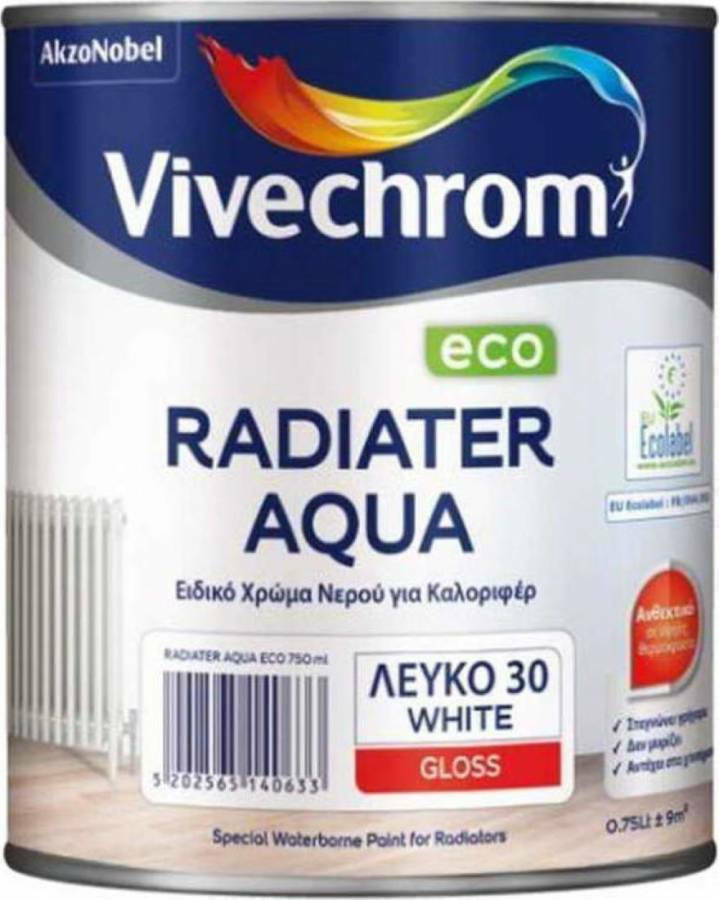 Vivechrom Χρώμα Καλοριφέρ Νερού Radiater Aqua 0.75lt Λευκό Σατινέ