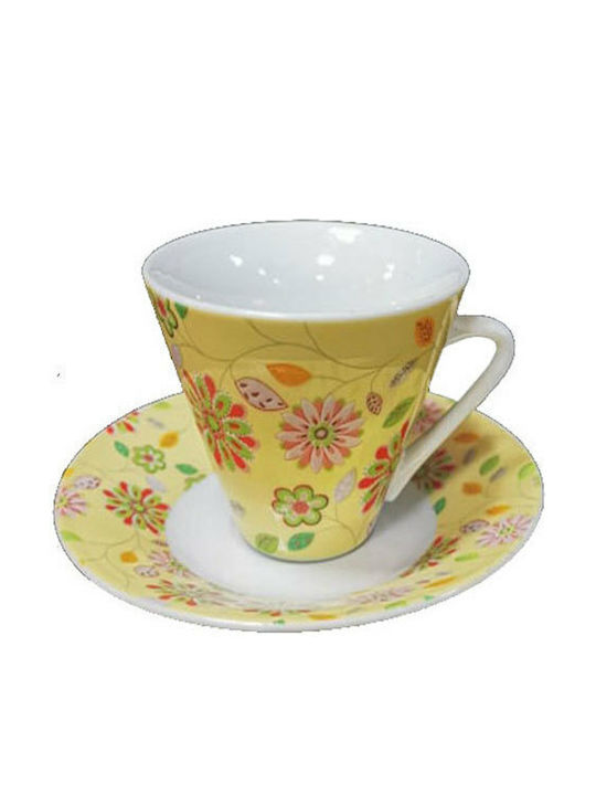 Floral Porcelain Coffee Cup Set Yellow 6pcs