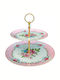 Porcelain Dessert Tower Stand with 2 Tiers Dream Garden Pink Ø27cmxY24cm