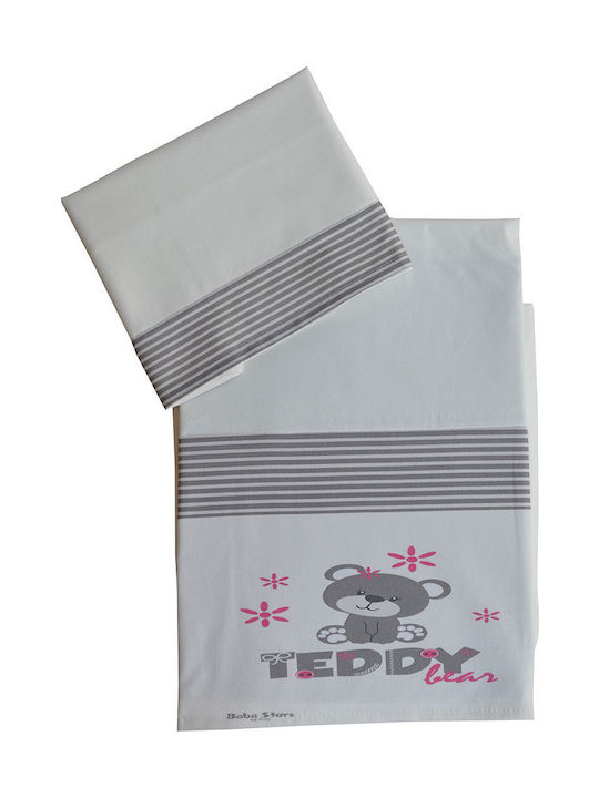 Bebe Stars Σετ Teddy Flower Γκρι 110x160εκ.