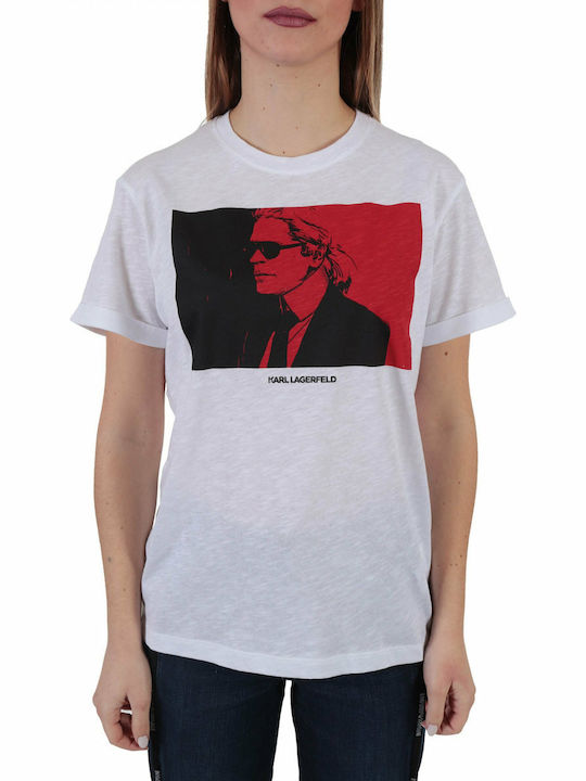 Karl Lagerfeld Legend Colorblock Γυναικείο T-shirt Λευκό με Στάμπα