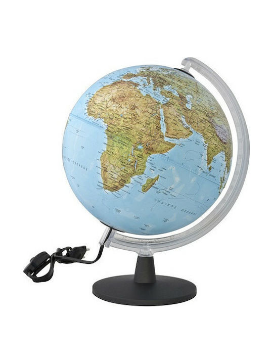 Illuminated World Globe Greek with Diameter 26.5cm and Height 27.5cm