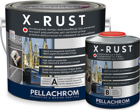 Pellachrom X-Rust F895 Αντισκωριακό Αστάρι Πολυουρεθάνης Δύο Συστατικών Γκρι Suitable for Metal / Non-Ferrous Metals 0.75lt