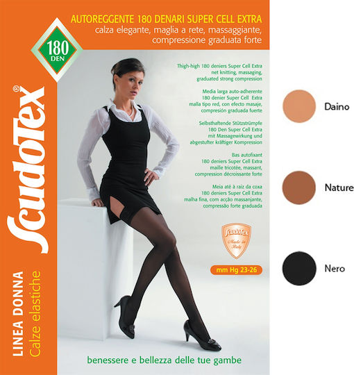 Scudotex 836 Socken Oberschenkelhoch Graduierte Kompression mit Silikon 23-26 mmHg Schwarz