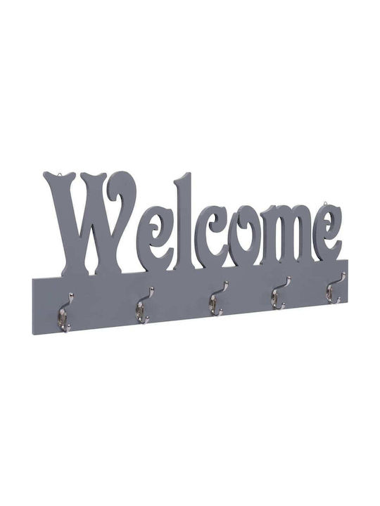 vidaXL Wooden Wall Hanger Welcome with 10 Slots Gray 74x29.5cm