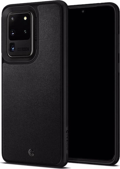 Spigen Ciel Leather Brick Задна корица Кожа 2мм Черен (Galaxy S20 Ultra)