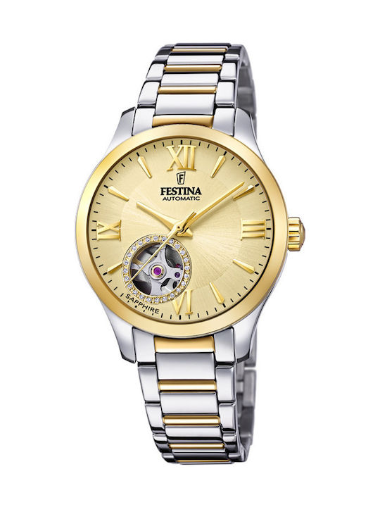 Festina Γυναικείο Ρολόι 34mm Αυτόματο με Ασημί ...