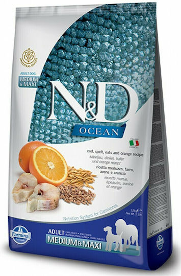 Farmina N&D Ocean Ancestral Grain Medium & Maxi 12kg Trockenfutter mit wenig Getreide für erwachsene Hunde mittlerer & großer Rassen mit Fisch