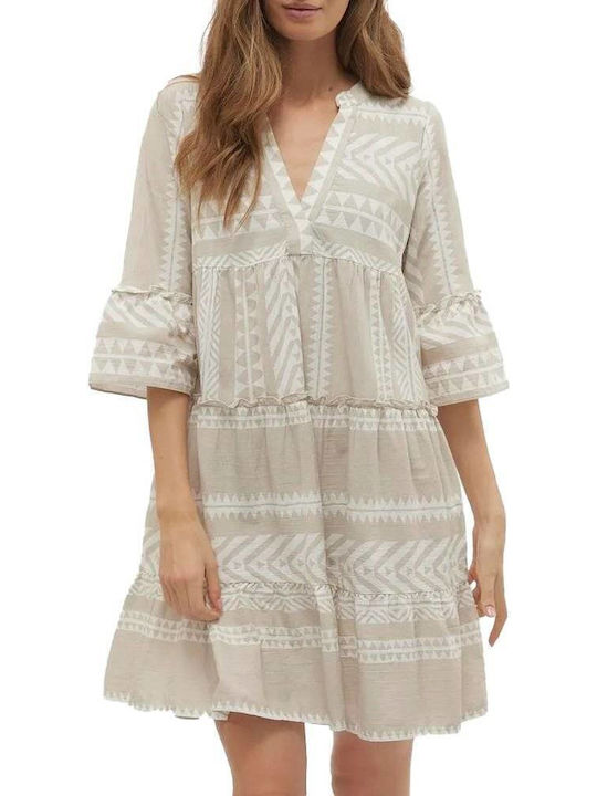 Vero Moda Лятна Mini Рокля С Волани Бежово Екру